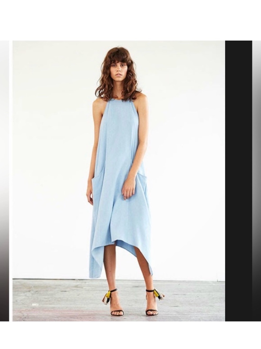 Ulla Johnson 100% Tencel Light Blue Halter Asymmetrical Hem Pockets Midi Dress 2